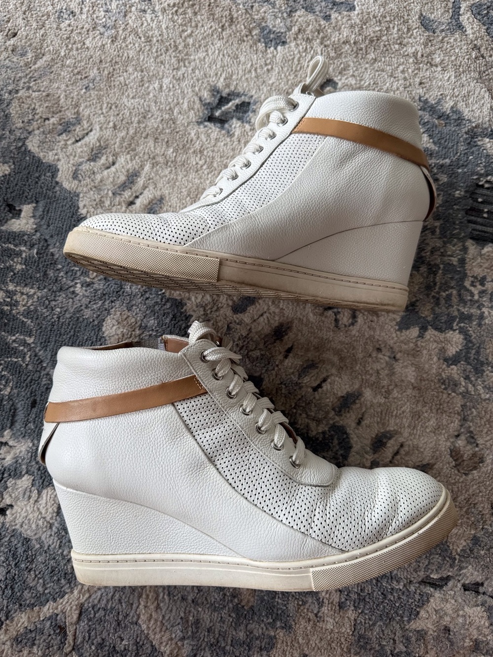 Paolo White Perforated Lace-Up Sneakers with Tan Accent size 8.5